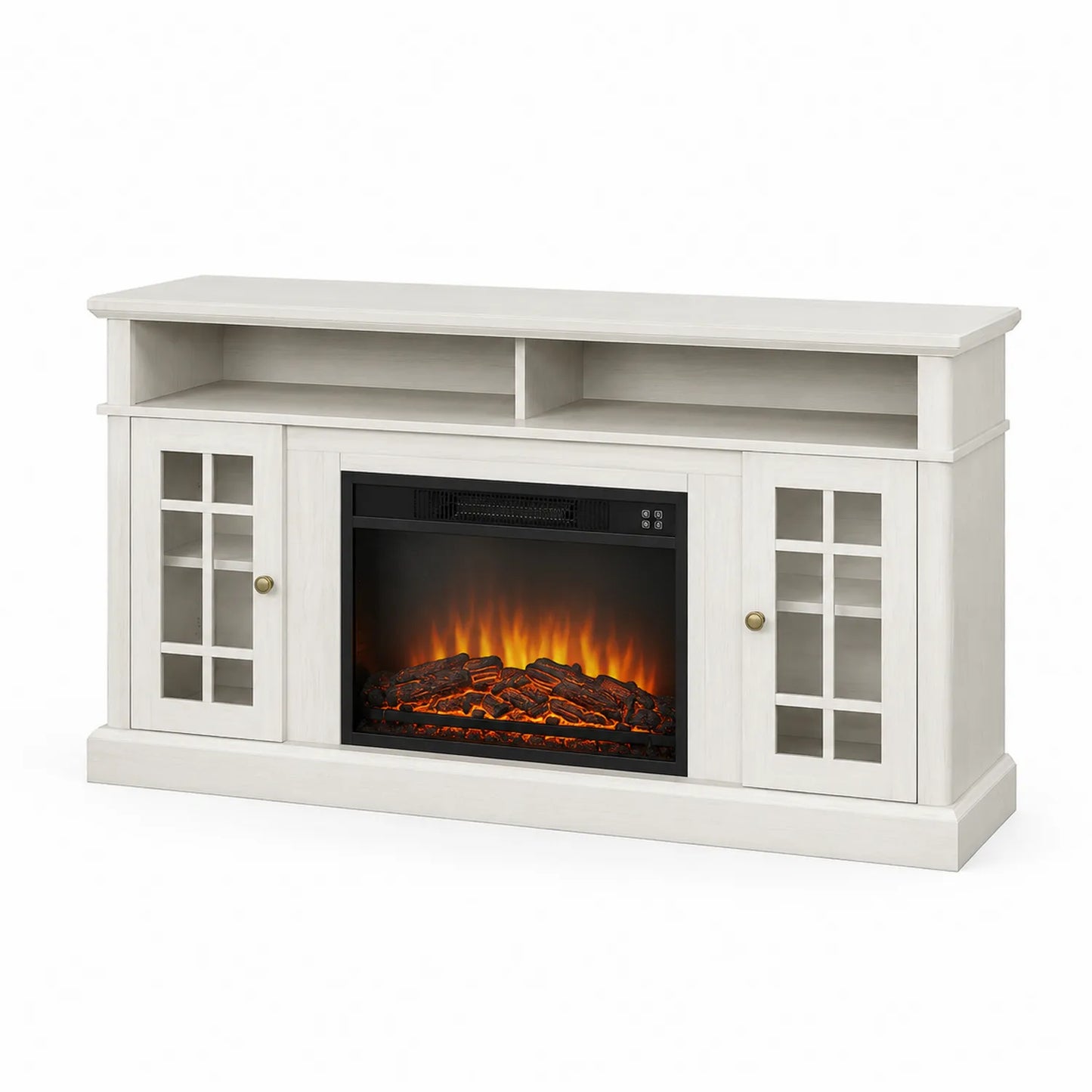 Mueble de TV con chimenea eléctrica de madera MDF Blanca