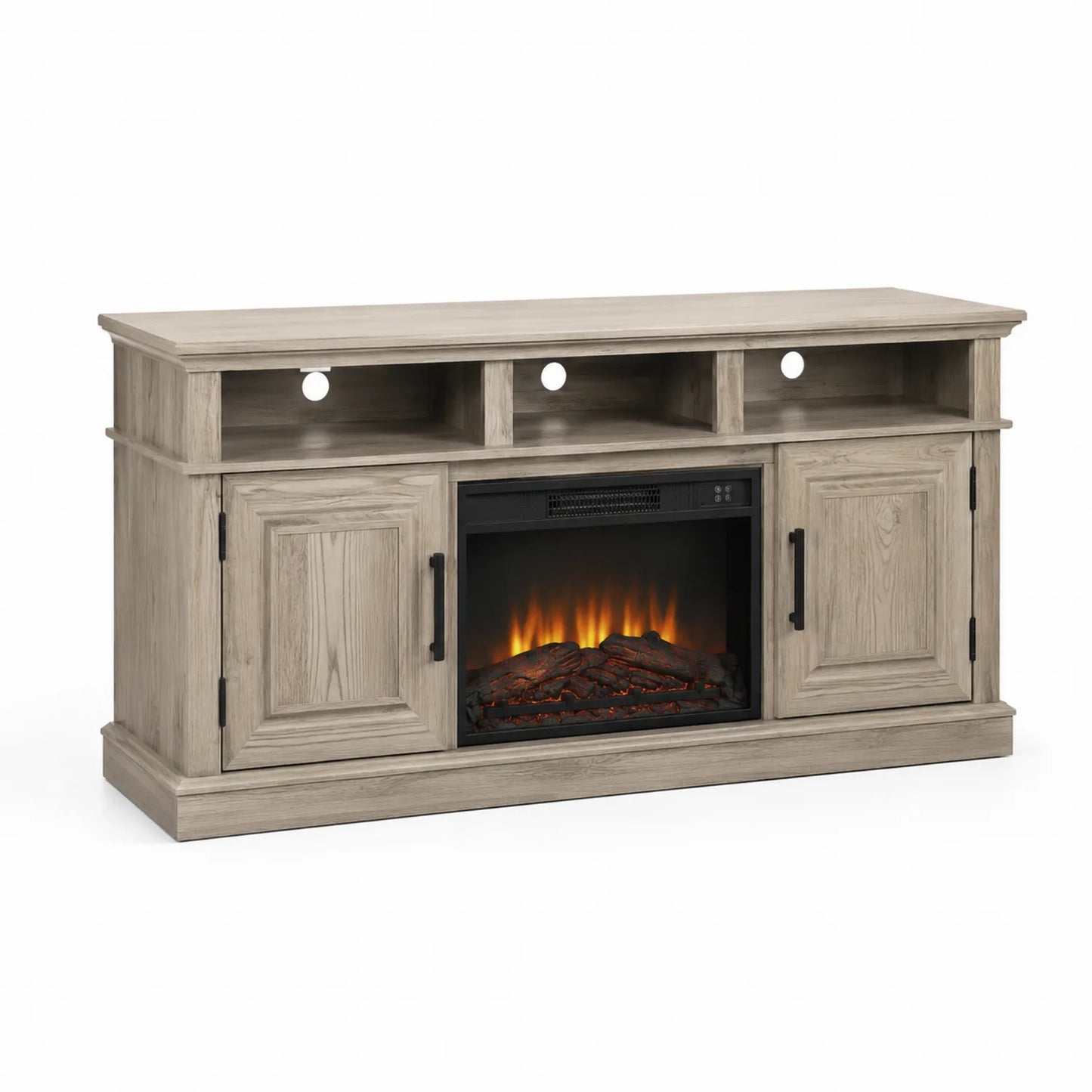 Mueble para TV de Madera con Chimenea Eléctrica Beige 152x40x80 cm