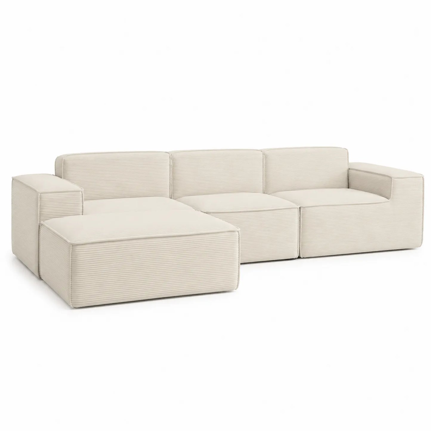 Sofá modular de 3 piezas de tela de chenilla beige