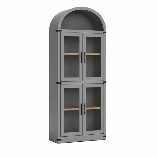 Estantería de oficina de MDF en Gris con puertas de vidrio templado 200x80x40 cm