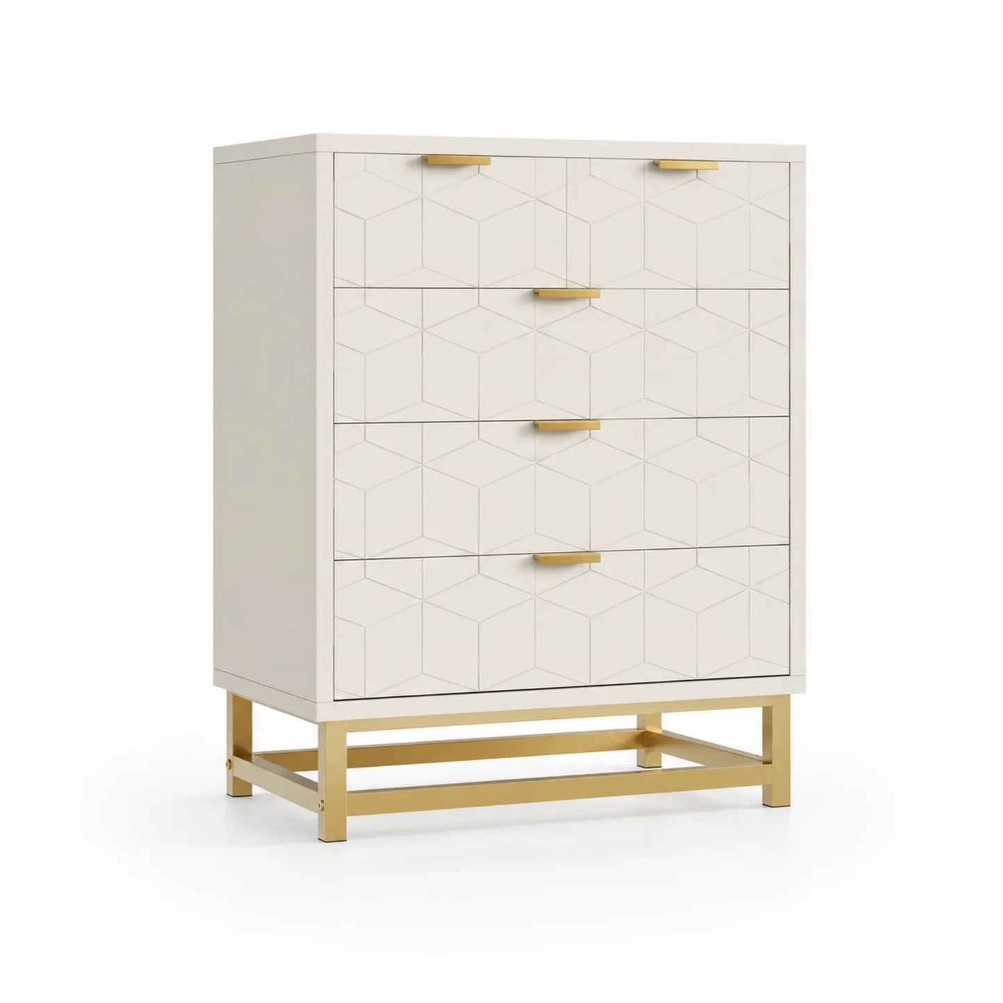 Cajonera de Madera MDF con Estructura Metálica y Detalles Dorados 80x40x100 cm