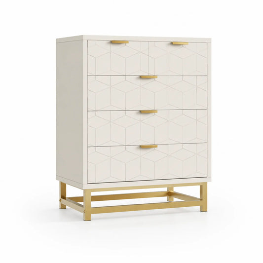 Cajonera de Madera MDF con Estructura Metálica y Detalles Dorados 80x40x100 cm