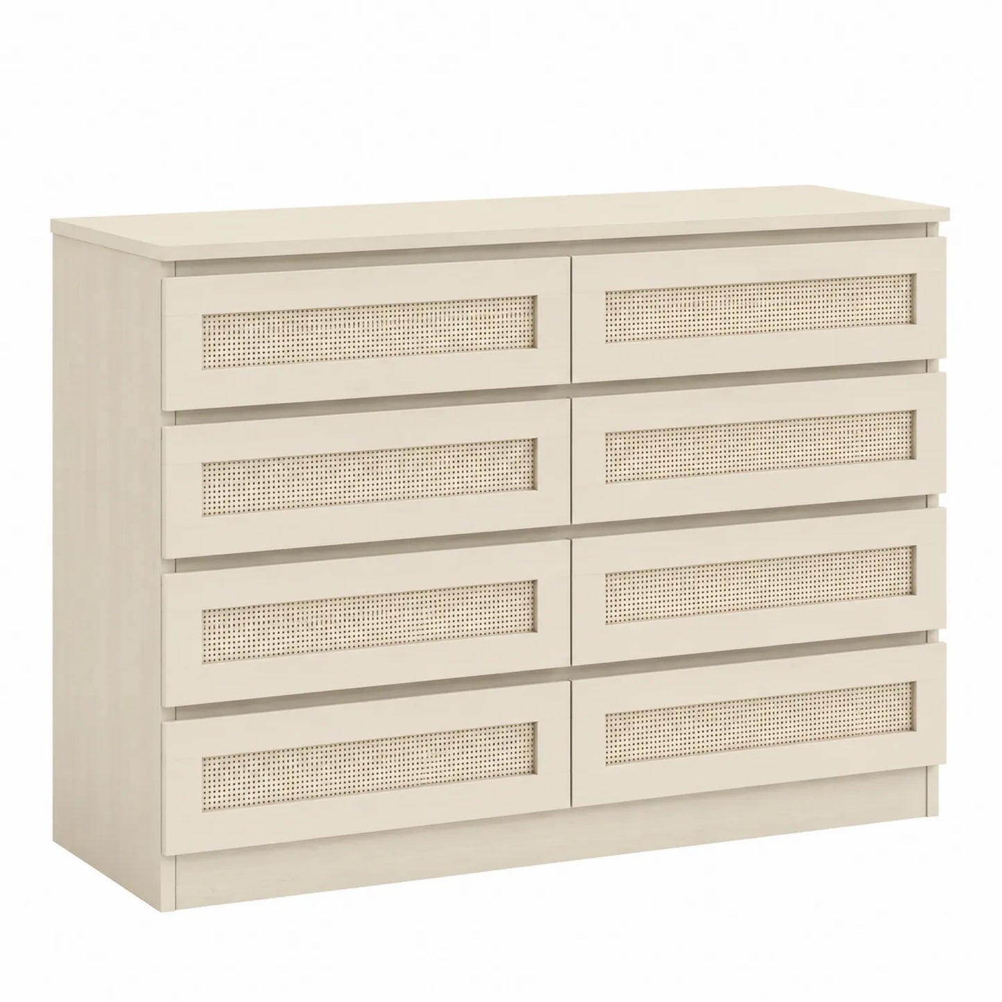 Cómoda de Madera y Ratán 8 Cajones Beige