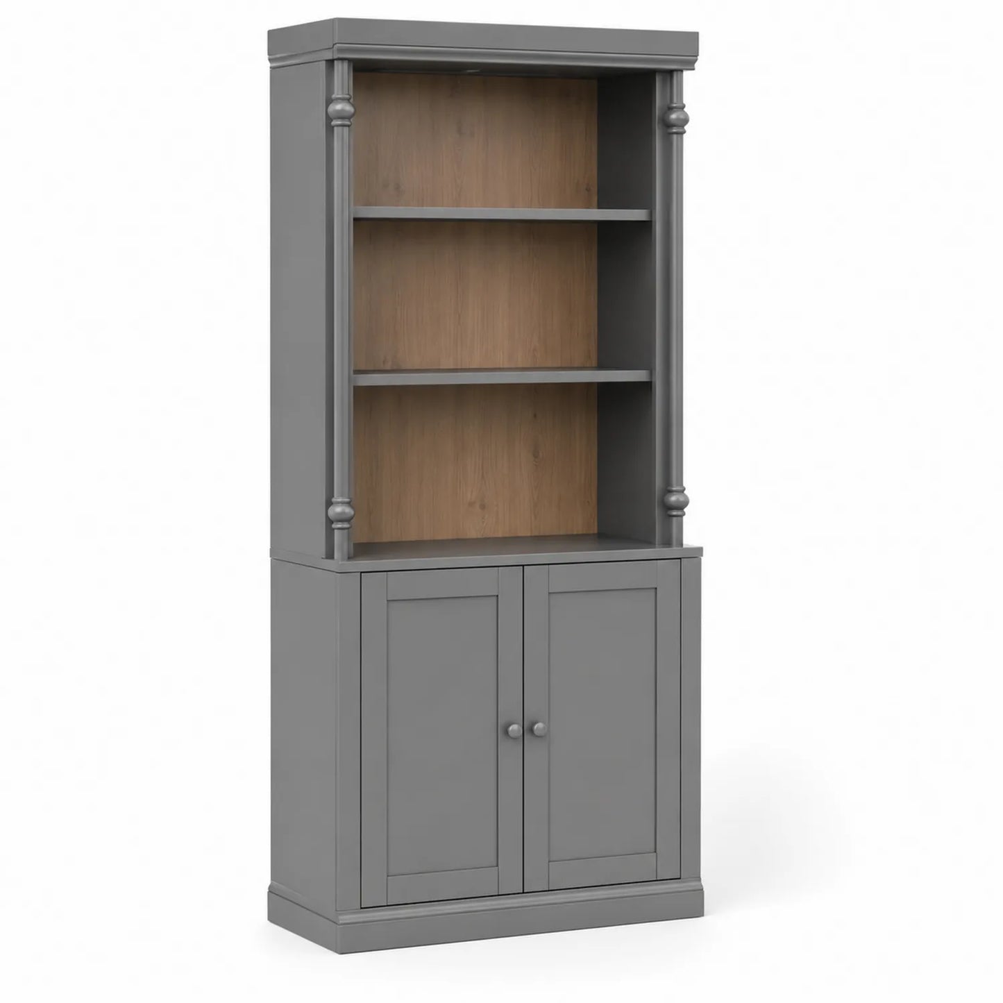 Estantería de MDF y Madera con Puertas Gris