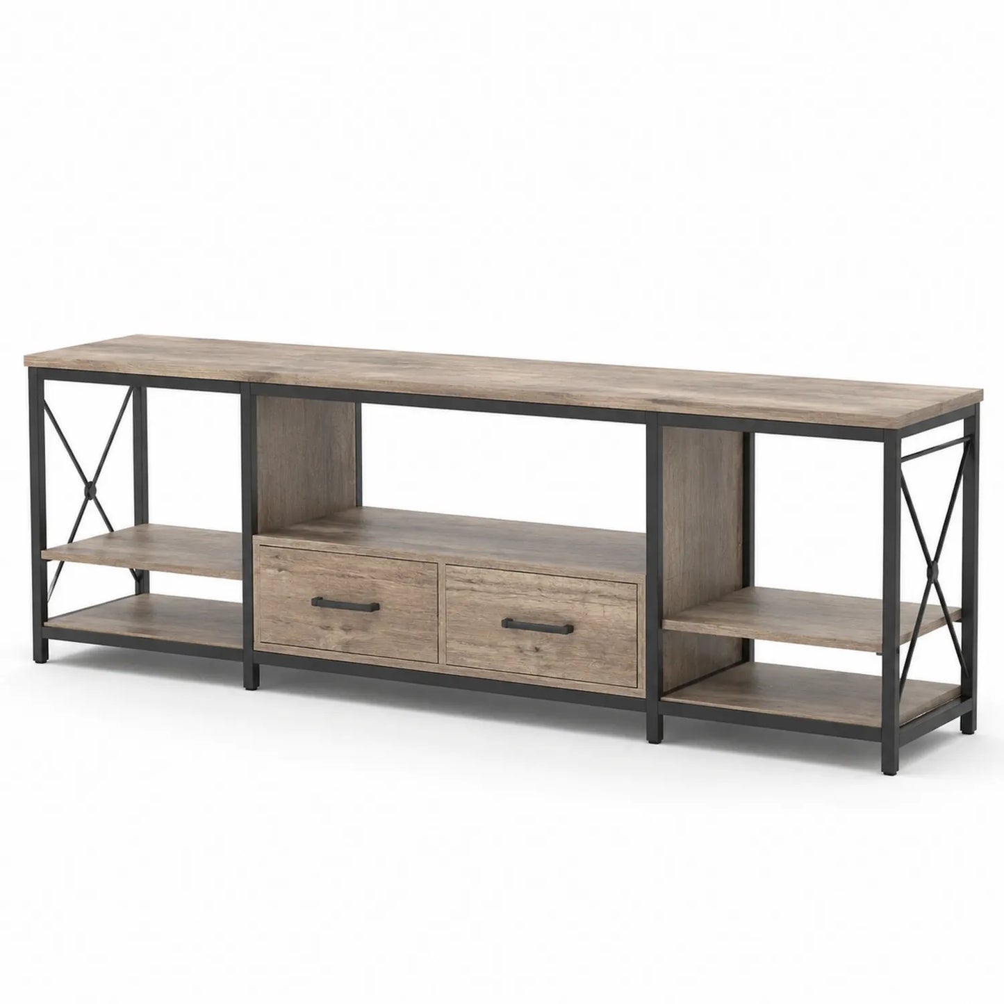 Mueble TV de Madera y Metal con Cajones y Estantes 150 cm