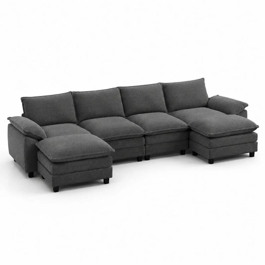 Sofá chaise longue modular de tela poliéster Gris Oscuro 300 cm