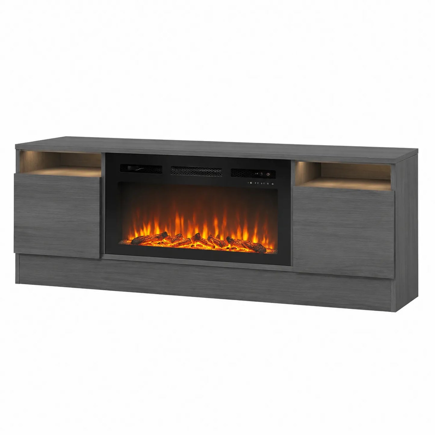Mueble para TV con chimenea eléctrica de madera aglomerada gris