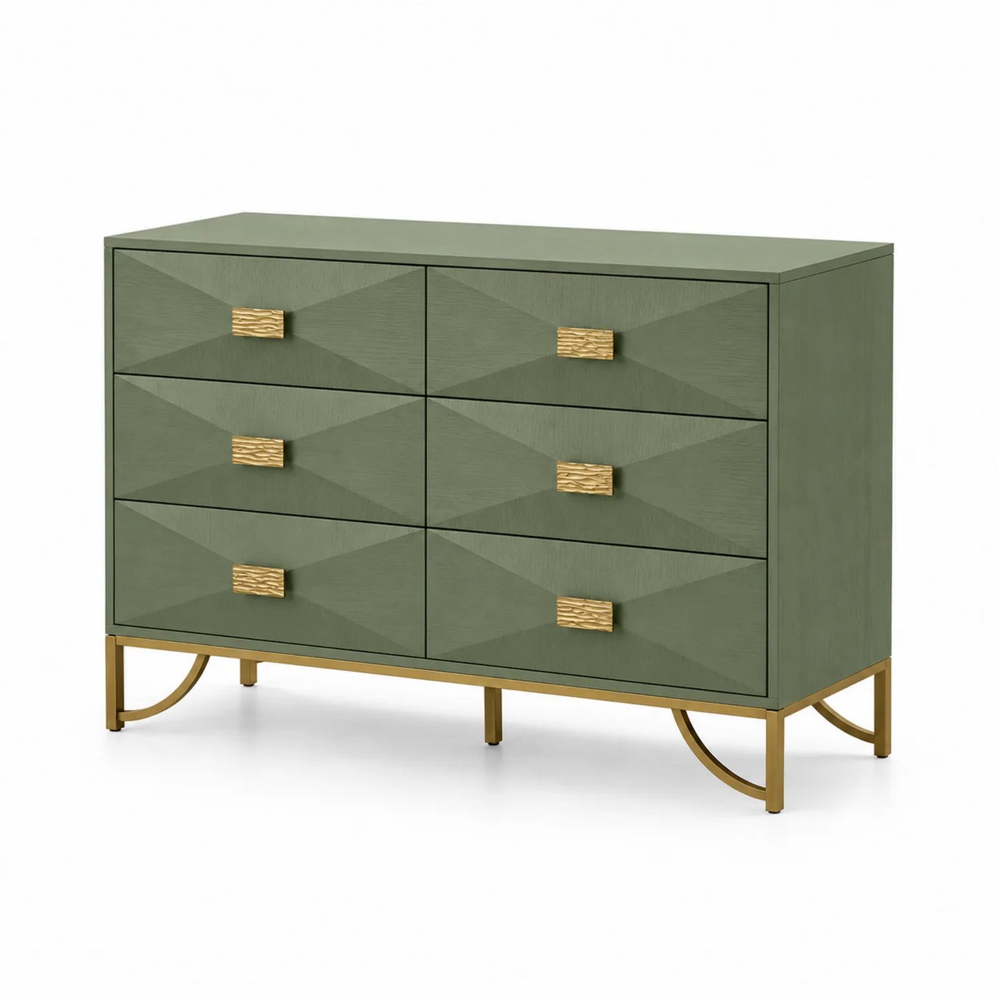 Cómoda de Madera con Seis Cajones y Detalles Metálicos Dorados